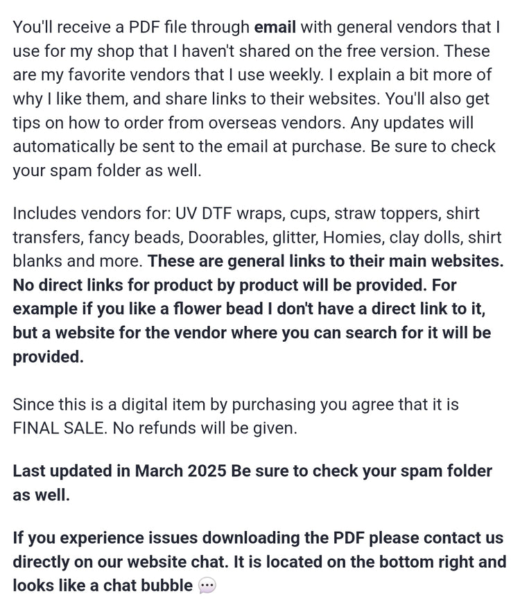 Vendors Guide (Last Update March 20) OPEN USING CHROME BROWSER If you have problems downloading please contact us through the website chat