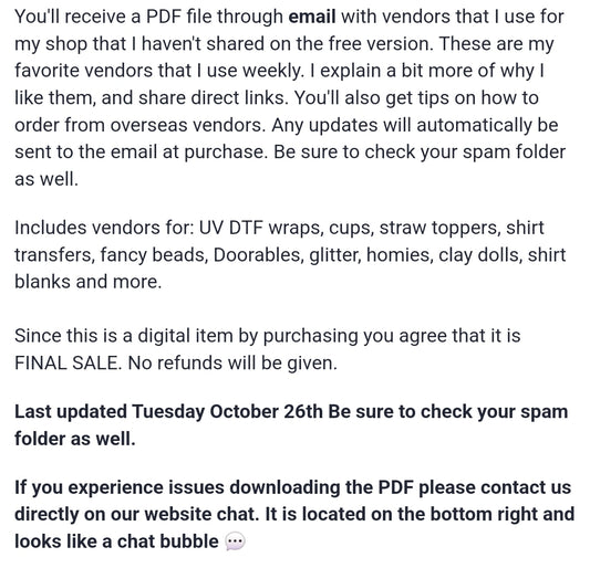 Vendors List (Last Update November 22) OPEN USING CHROME BROWSER If you have problems downloading please contact us through the website chat